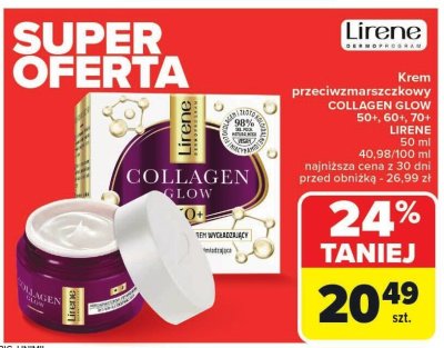 Krem przeciwzmarszczkowy COLLAGEN GLOW 50+, 60+ LIRENE 50ml promocja w Carrefour