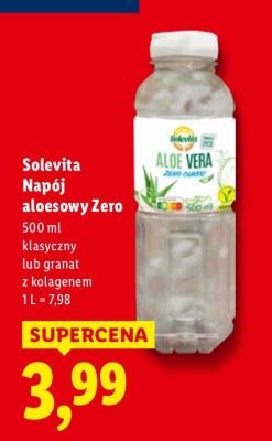 Napój aloesowy Zero Solevita klasyczny lub granat z kolagenem 500 ml promocja w Lidl