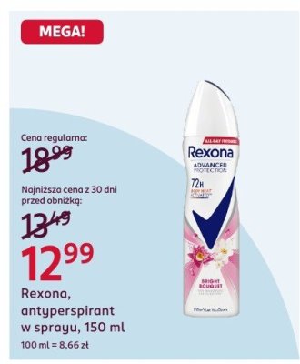 Antyperspirant Rexona, antyperspirant w sprayu, 150 ml promocja w Rossmann