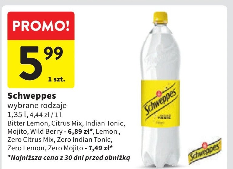 Napój bitter lemon Schweppes promocja w Intermarche