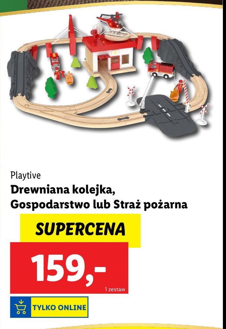 Drewniany zestaw do zabawy z kolejką - straż pożarna Playtive promocja