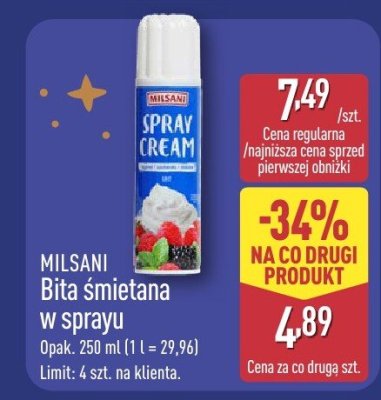 Bita śmietana w sprayu MILSANI promocja w Aldi