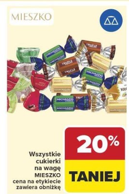 Cukierki Mieszko na wagę cena na etykiecie zawiera obniżkę promocja w Carrefour