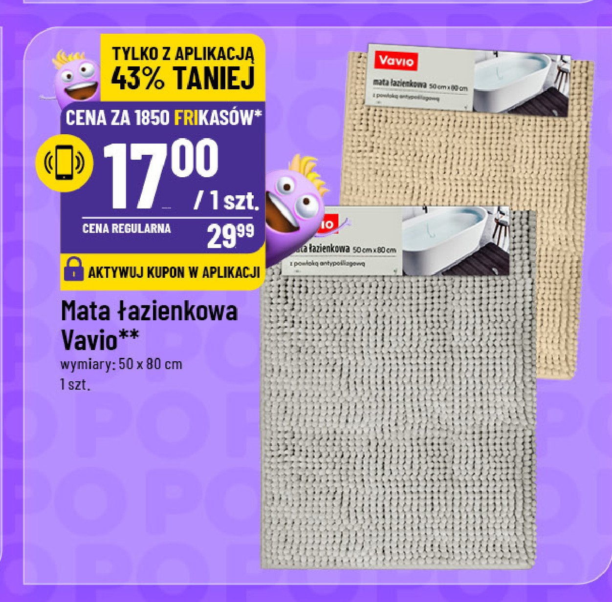 Mata łazienkowa 50 x 80 cm Vavio promocja w POLOmarket