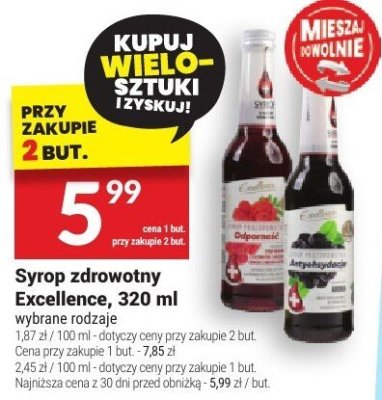 Syrop zdrowotny Excellence 320ml promocja w Twój Market