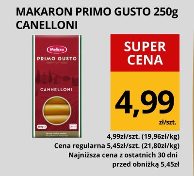 Makaron Primo Gusto 250g Cannelloni Melissa promocja w Supeco