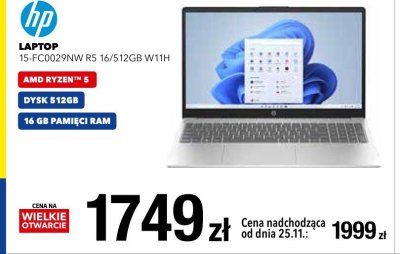 Laptop HP 15-FC0029NW R5 16/512GB W11H promocja w RTV EURO AGD