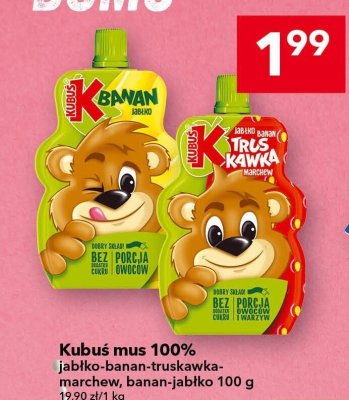 Mus Kubuś 100% jabłko-banan-truskawka-marchew, banan-jabłko promocja w LEWIATAN