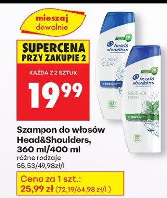 Szampon do włosów Head&Shoulders, 360 ml/400 ml promocja w Biedronka