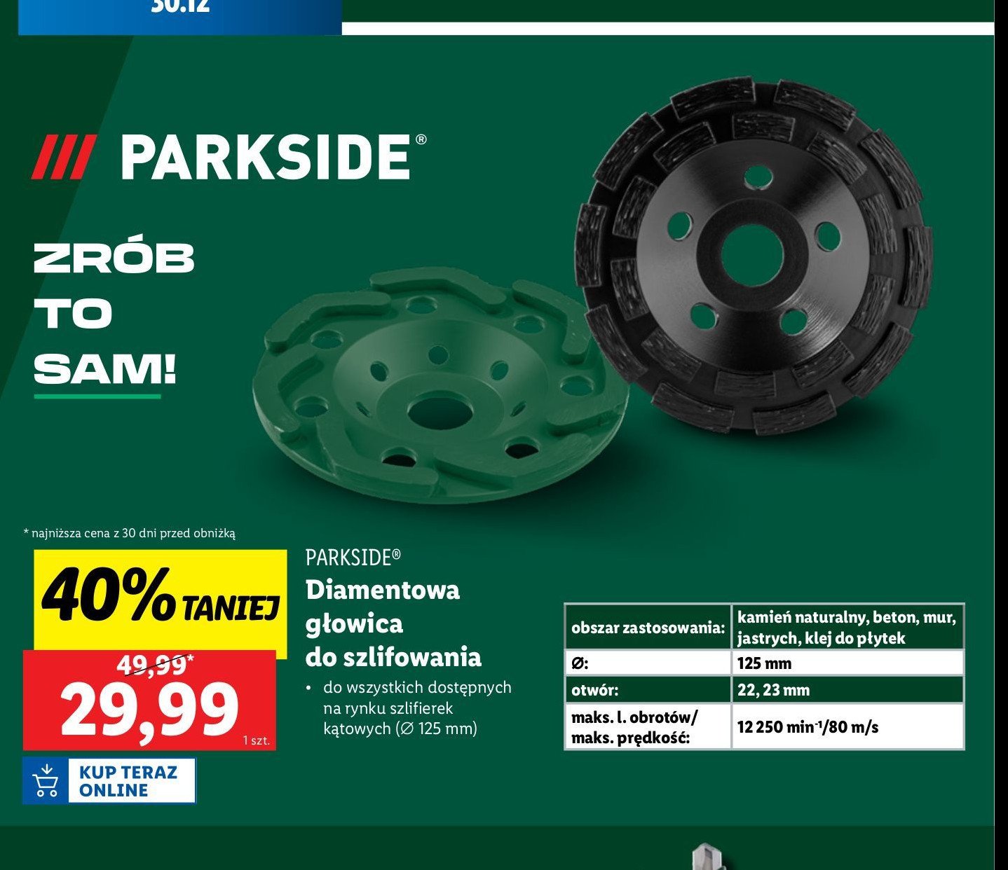 Diamentowa głowica do szlifowania 125 mm Parkside promocja w Lidl