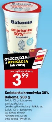 Śmietanka kremówka 30% Bakoma, 200 g promocja w Twój Market