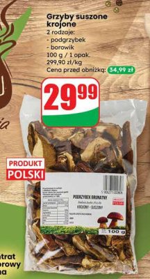Grzyby suszone krajone podgrzybek/borowik promocja w Dino