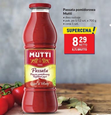 Passata pomidorowa Mutti dwa rodzaje promocja w Makro