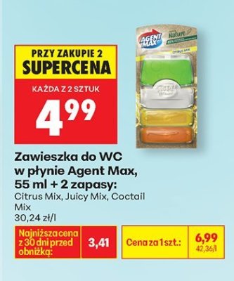 Zawieszka do WC w płynie Agent Max Citrus Mix, Juicy Mix, Coctail Mix 55 ml + 2 zapasy promocja w Biedronka