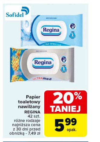 Papier toaletowy nawilżany ultra med Regina promocja w Carrefour