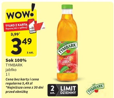 Sok 100% TYMBARK jabłko promocja w Intermarche