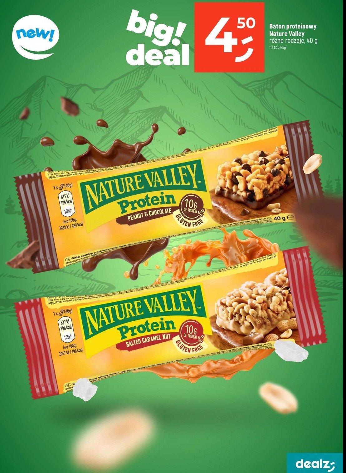 Baton proteinowy z orzeszkami ziemnymi i migdałami oblany słonym karmelem NATURE VALLEY promocja