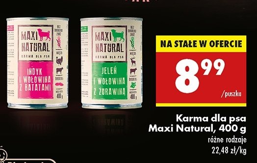 Karma dla psa indyk i wołowina z batatami Maxi natural promocja w Biedronka