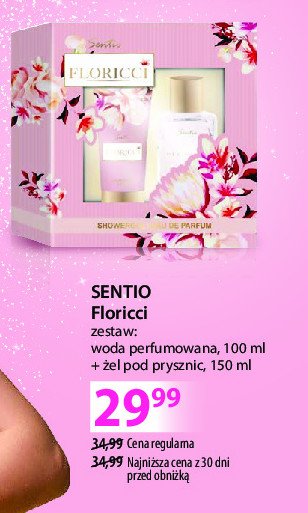 Zestaw w pudełku floricci: żel pod prysznic 150 ml + woda perfumowana 100 ml Sentio promocja w Hebe