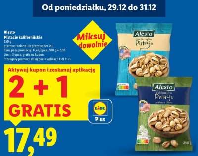 Pistacje kalifornijskie prażone bez soli promocja w Lidl