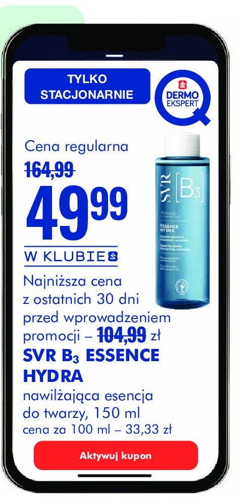 Esencja nawilżająca do twarzy SVR B3 promocja