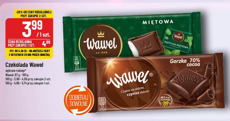 Czekolada 70% cacao Wawel qulinaria promocja