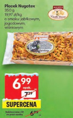 Placek Nugatex o smaku jabłkowym, jagodowym, wiśniowym promocja w Delikatesy Centrum