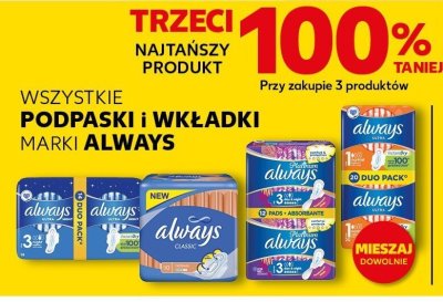 Wszystkie podpaski i wkładki Always TRZECIE -100% promocja w Kaufland