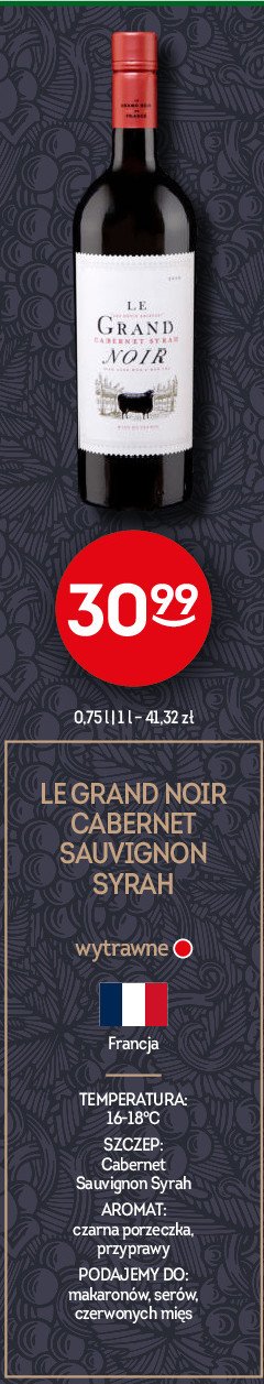 Wino Le grand noir cabernet-syrah promocja