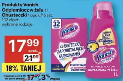 Odplamiacz w żelu/chusteczki Vanish promocja w Delikatesy Centrum