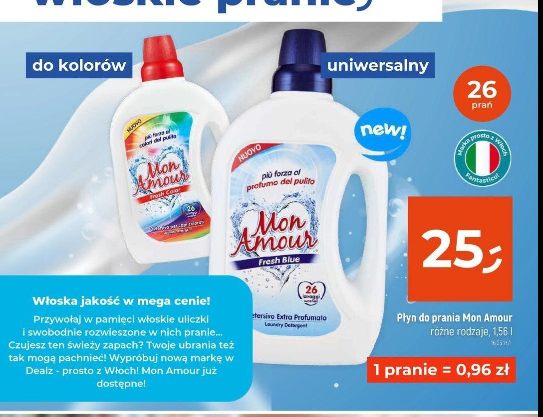 Płyn do prania fresh color Mon amour promocja w Dealz