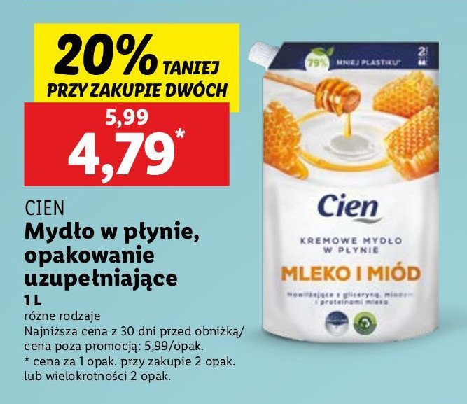 Mydło w płynie mleko i miód Cien promocja w Lidl