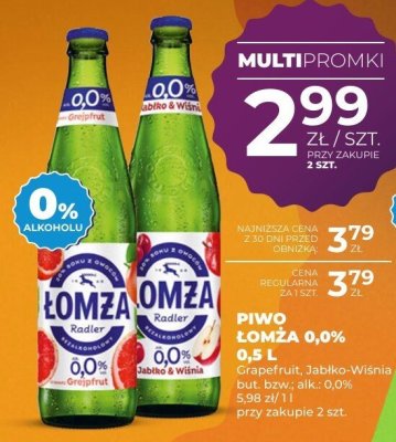 Piwo ŁOMZA Radler Grapefruit, Jabłko-Wiśnia 0,0% 0,5 l promocja w Duży Ben