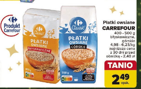 Płatki owsiane błyskawiczne Carrefour classic promocja