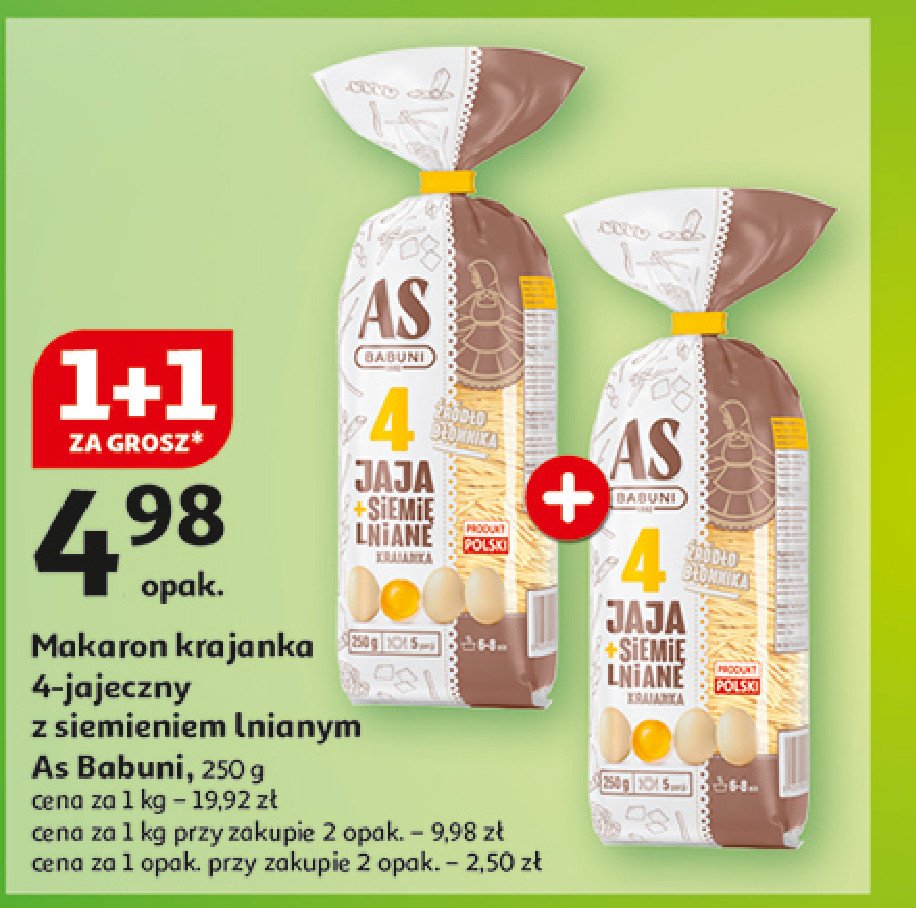 Makaron 4-jajeczny krajanka z siemieniem lnianym As-babuni promocja w Auchan