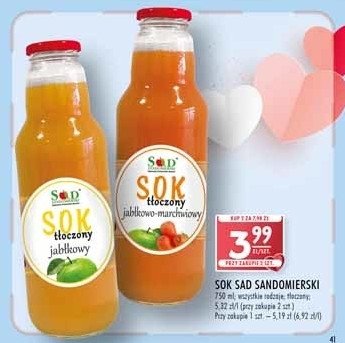 Sok jabłkowy naturalny 100% Sad sandomierski promocja