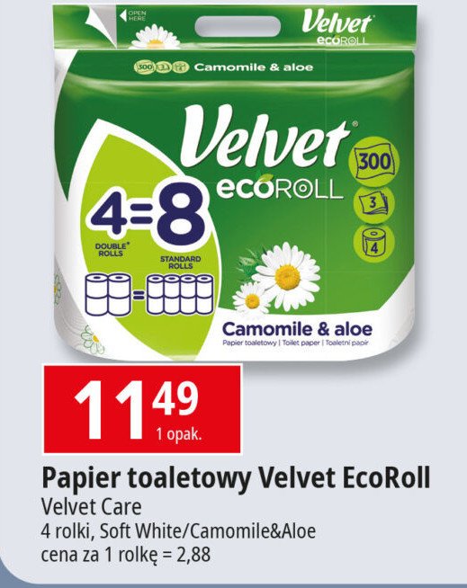 Papier toaletowy rumianek & aloes Velvet promocja w Leclerc