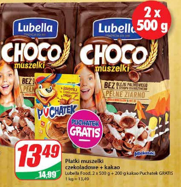 Muszelki czekoladowe Lubella mlekołaki promocja