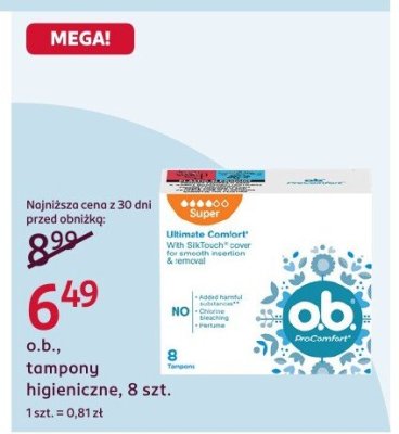 Tampony higieniczne, 8 szt. promocja w Rossmann