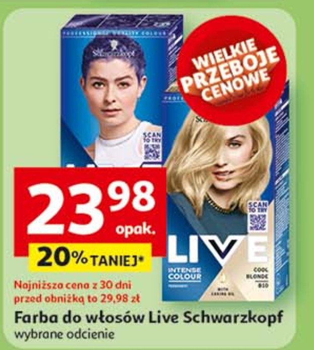 Farba do włosów nr b10 cool blonde Schwarzkopf live intense colour promocja w Auchan