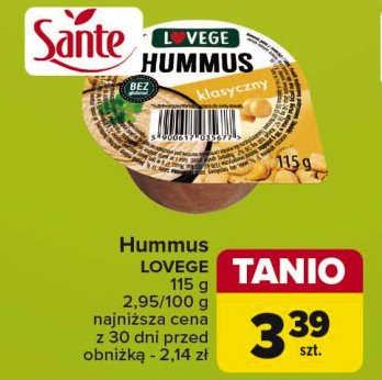 Hummus klasyczny Sante i love vege promocja