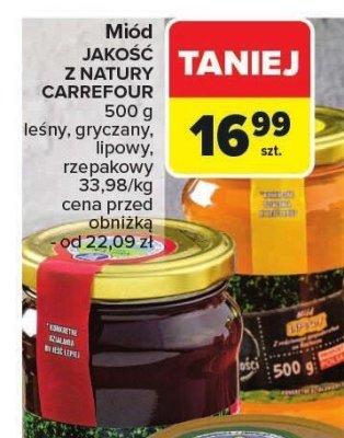 Miód leśny, gryczany, lipowy, rzepakowy promocja w Carrefour Market
