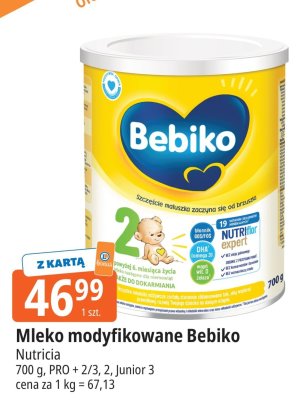 Mleko modyfikowane Bebiko Nutricia PRO + 2/3, 2, Junior 3 promocja w Leclerc