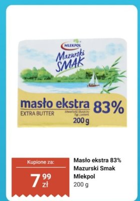 Masło ekstra 83% Mazurski Smak Mlekpol promocja w Dino