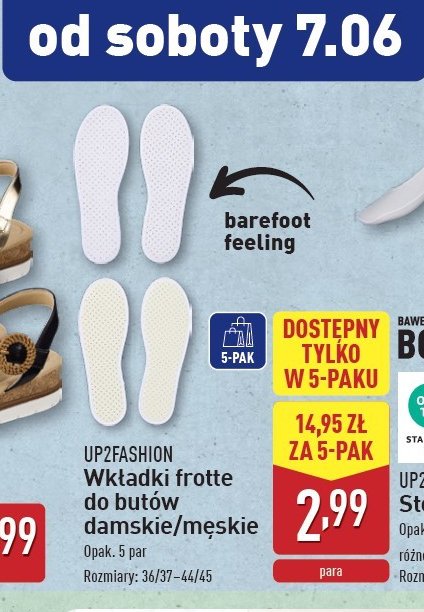 Wkładki frotte do butów męskie Up2fashion promocja w Aldi