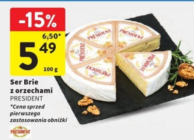 Ser Brie z orzechami PRESIDENT promocja w Intermarche