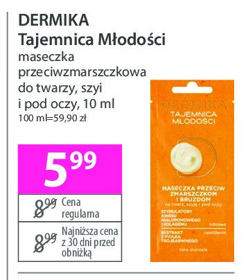 Maseczka do twarzy Dermika tajemnica młodości promocja