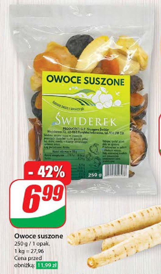 Owoce suszone ŚWIDEREK promocja w Dino