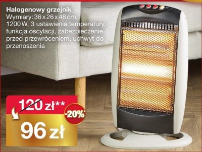 Halogenowy grzejnik 36x26x48cm 1200W 3 ustawienia promocja w Woolworth