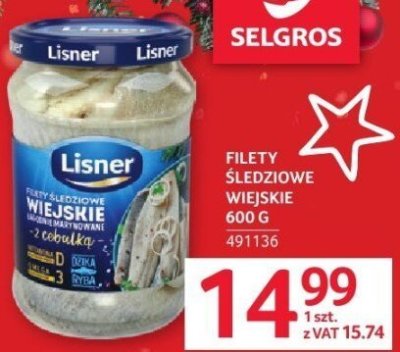 Filety śledziowe wiejskie Lisner 600 g promocja w Selgros